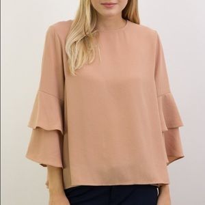 Ruffle sleeve chiffon peach-colored top